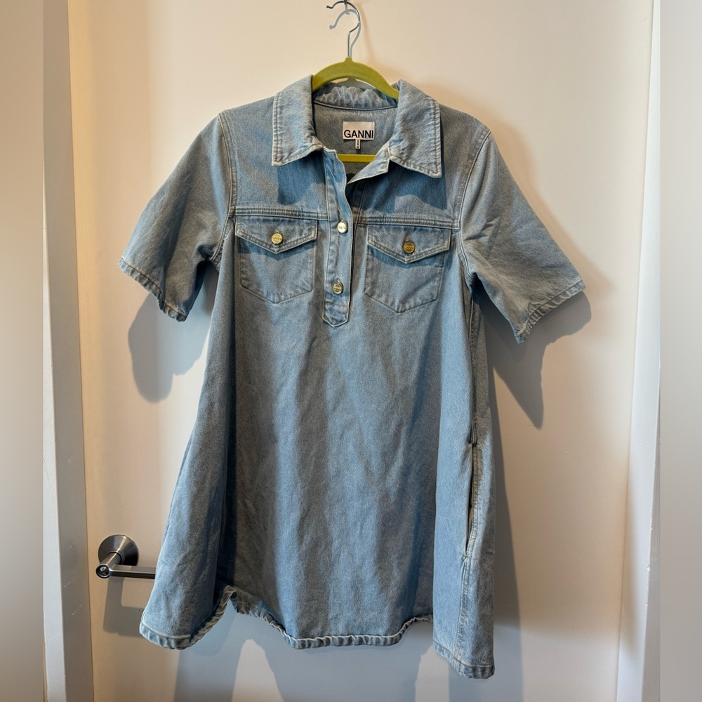 Ganni light blue denim mini dress, size 36